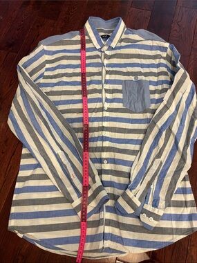 Striped Casual Button-Down Shirt in Blue, Gray & White